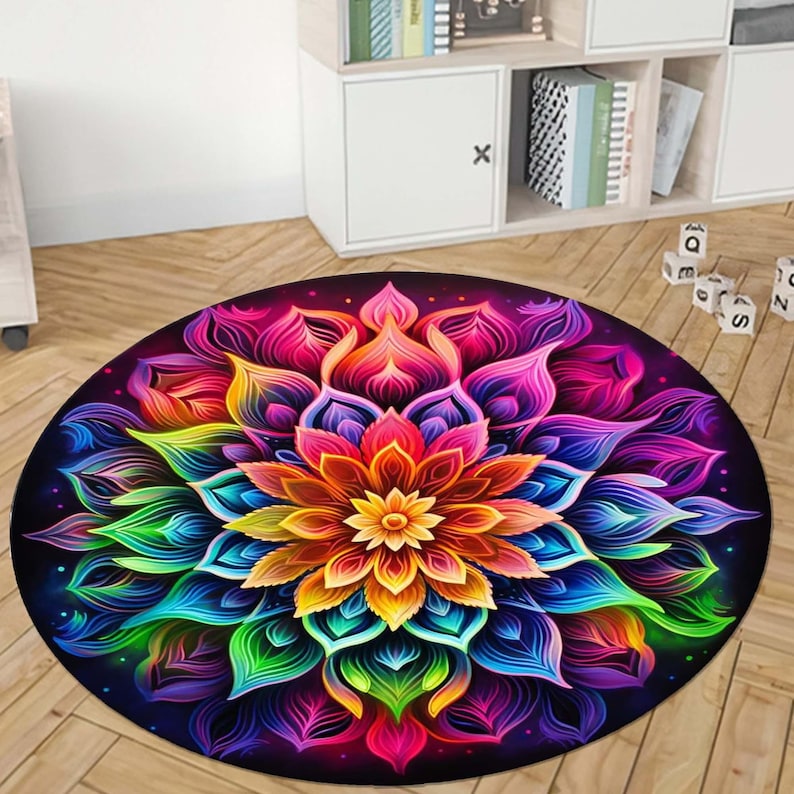 Home Bathroom Door Design - Tappeto rotondo con mandala arcobaleno, design