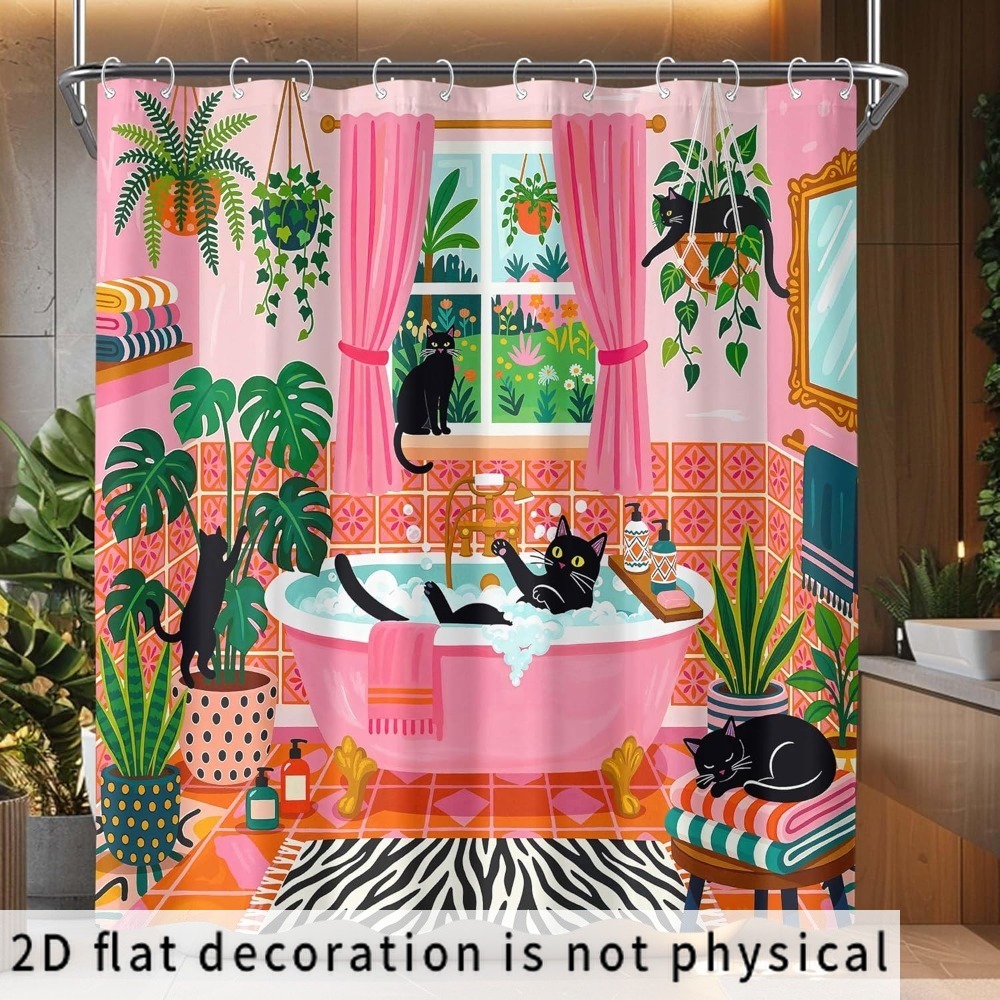 Shower Curtain Liner - Tenda da Doccia con Fantasia Gatto