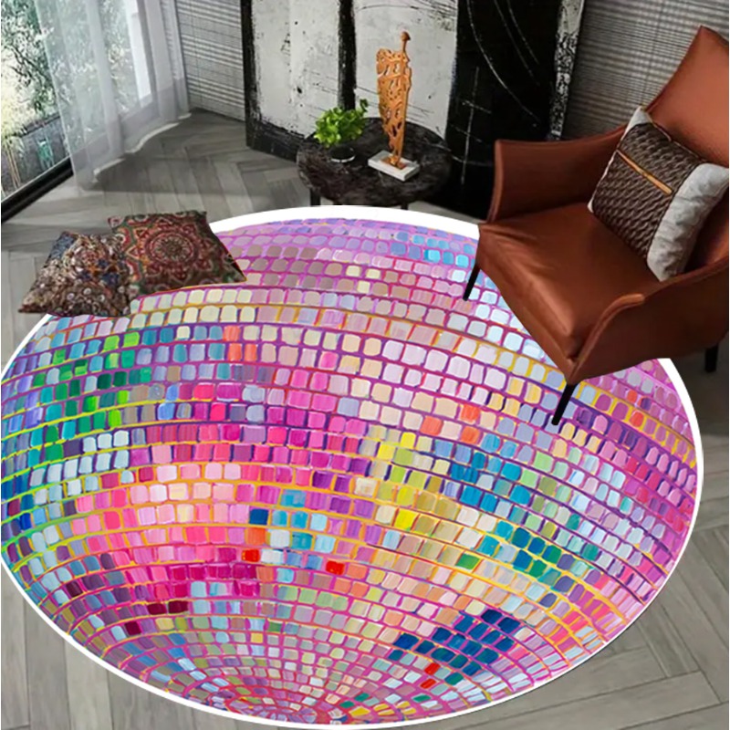 Home Goods Bathroom Rugs - Tappetino rotondo con motivo quadrato colorato,